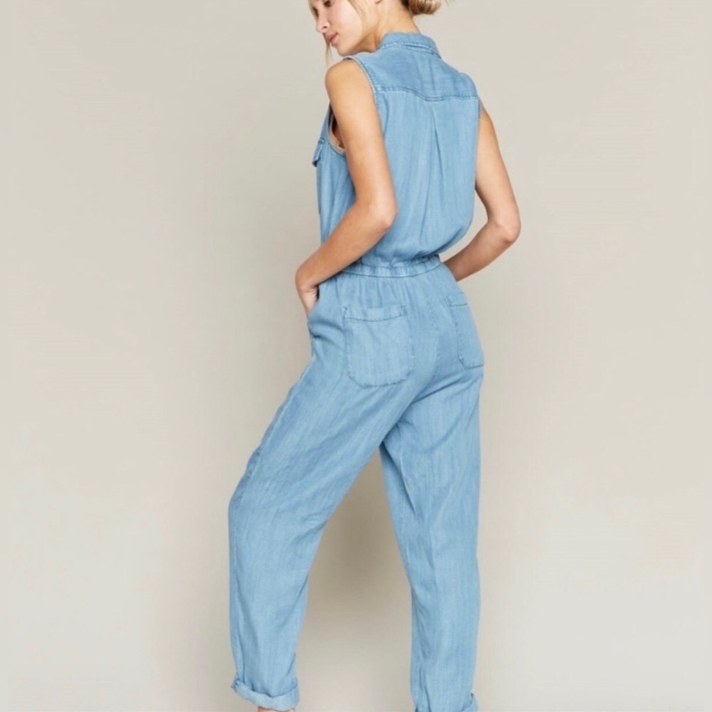 Thread & Supply Chambray Sleeveless Collared drawstring waist Jumpsuit…